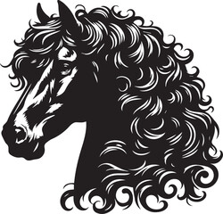 Horse face big hair vector black and white