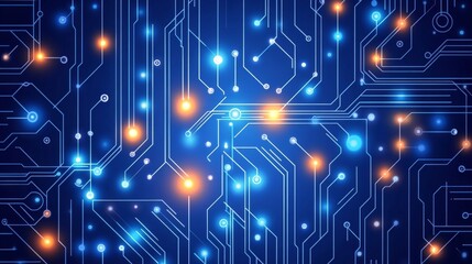 Fototapeta premium Futuristic Circuit Board, Glowing Lines, Intricate Geometric Patterns, Technology Background