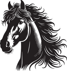 Horse face big hair vector black and white