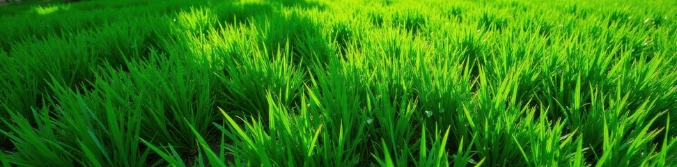 Fototapeta premium Lush green lawn viewed from above, showing texture and blades , plant, view, growth
