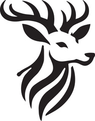 Tribal-Style Deer Head Vector Illustration Black and White