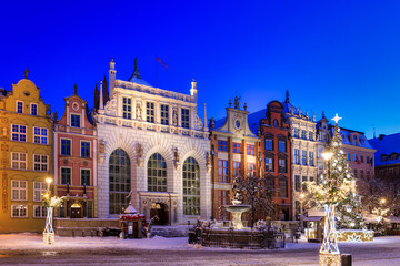 Naklejka premium The Main Town of Gdansk at snowy morning. Poland