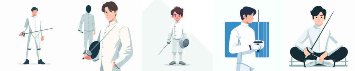 vector young man practicing fencing