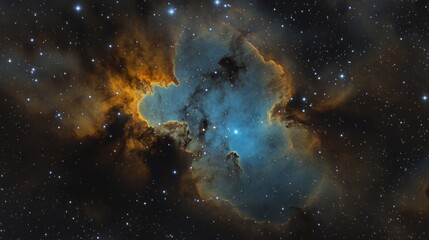 Fototapeta premium Cosmic Nebula: A Celestial Tapestry of Blue and Gold