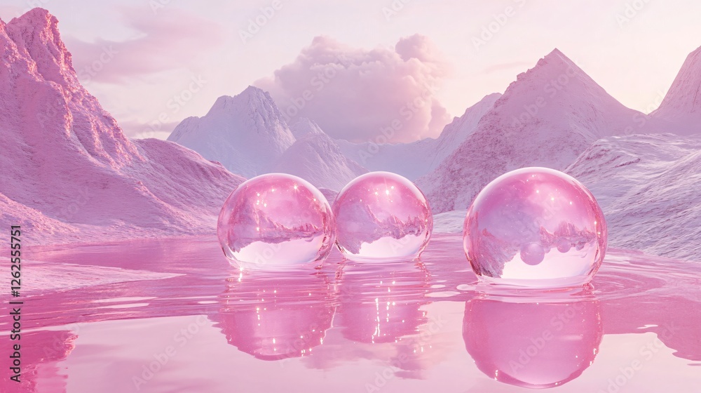 Wall mural abstract composition of floating spheres in a surreal digital realm