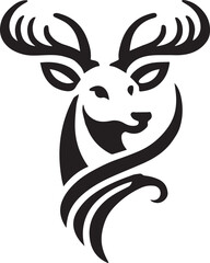 Tribal-Style Deer Head Vector Illustration Black and White