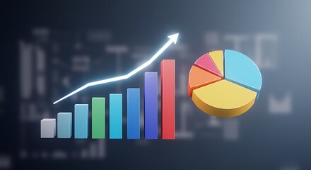 Colorful bar and pie charts illustrating upward growth.