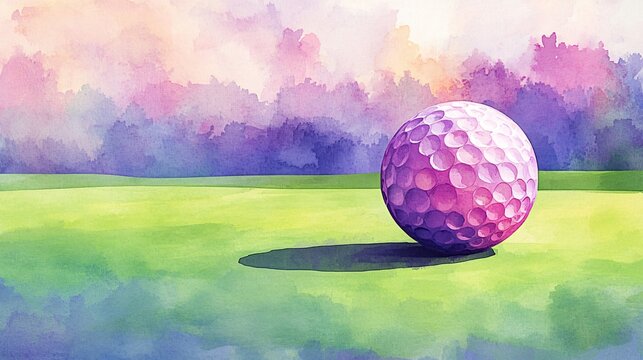 Watercolor Golf Ball in Pink and Purple - Engaging Graphic for Golf-Related Content