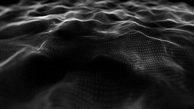 Abstract Flowing Mesh Background/ 4k motion graphics of an abstract fractal organic mesh surface with particles lines slowly flowing