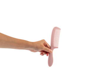 Hand and hair comb isolated on transparent background