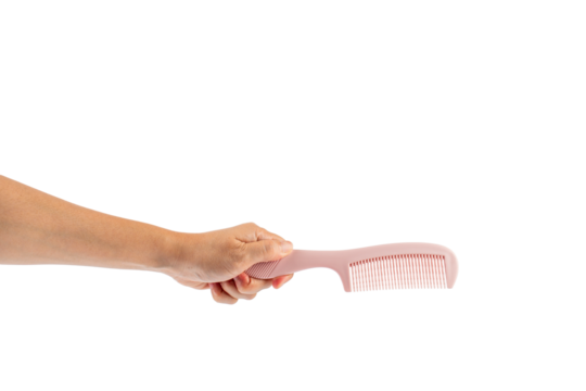 Hand and hair comb isolated on transparent background