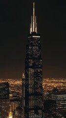 Fototapeta premium Majestic City Skyline at Night: A Stunning Skyscraper View