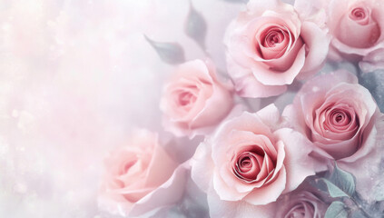light pink roses in soft color and blur style for background. sweet color roses flowers in pastel tone with blurred style for background pattern texture. sweet color flower petals in soft color