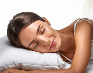 Obraz premium young woman sleeping on the bed, white pillow