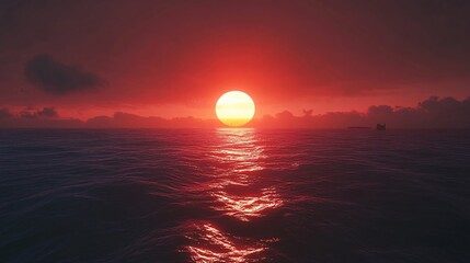 Obraz premium Red Sunset Photograph Over Mediterranean Sea