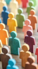 Colorful Wooden People Figures Representing Diversity and Unity