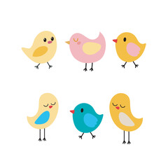 Birds set, different birds collection, birds flying vector illustration for springtime.