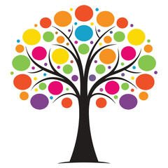 Multicolored Artistic Tree with Round Leaf Design