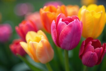 Obraz premium Close-up of colorful floral arrangement Fresh petals, soft focus, spring garden , closeup, background