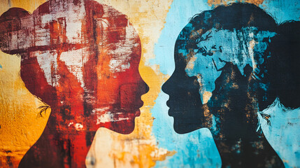 Fototapeta premium Two people from different cultural backgrounds exchanging ideas and building a strong friendship, representing cultural exchange and mutual respect.
