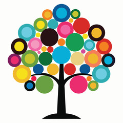 Creative Tree Design with a Black Trunk and Colorful Circles