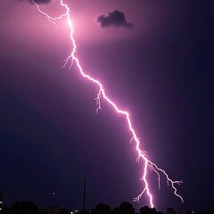 Close-up view of lightning bolt amidst heavy rain, splash, droplets, close-up