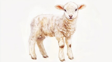 Cute lamb, spring pasture, white background, farm animal