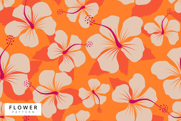 Fototapeta premium vector illustration of hibiscus seamless pattern design, tropical flower and summer season, background and wallpaper abstract design