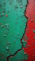 Cracked paint revealing corroded underlayer; greens, blues, reds, texture, background