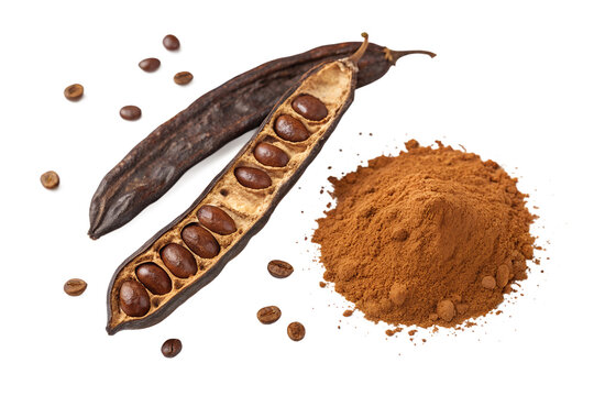 carob pod and powder  isolated on transparent background png