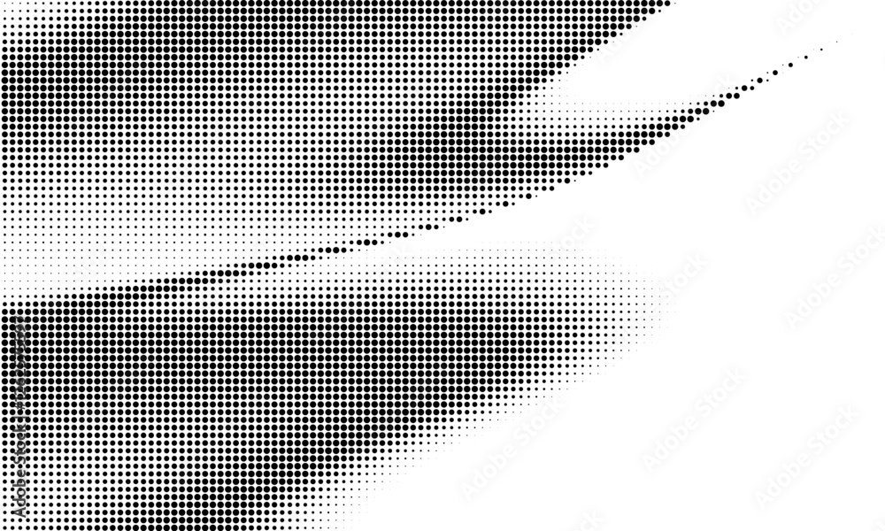 Poster monochrome gradient halftone dots background. vector illustration. big wave on white background