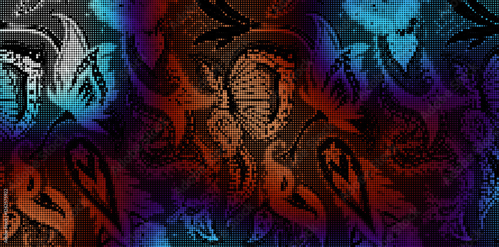 Poster abstract halftone textured illustration. vector blur paisley ornamental decorative background with h