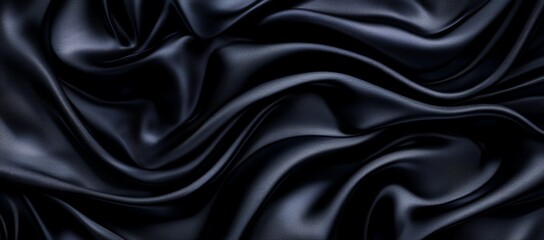 Fototapeta premium A close-up view of luxurious black silk fabric draped elegantly, showcasing soft textures and rich sheen. Perfect for backgrounds, textile designs, or fashion-related projects.