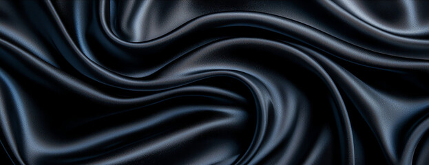 Obraz premium A close-up view of luxurious black satin fabric, showcasing its smooth texture and reflective quality