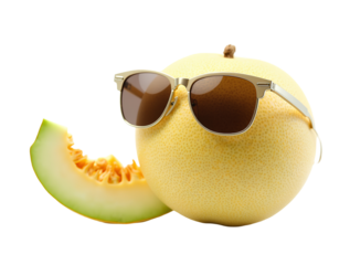 Melon frais avec lunettes de soleil, isolé sur fond blanc.