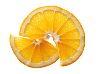 Tranches d'orange séchées, isolées sur fond blanc, vue de dessus.