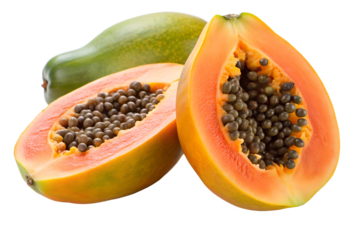whole papaya with one half isolated on transparent background png