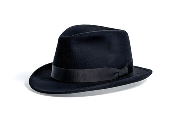 A stylish black fedora hat isolated on white background