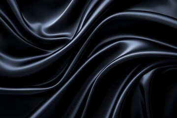 Obraz premium A close-up of smooth, luxurious black satin fabric showcasing its rich texture and elegant drape. Ideal for backgrounds, textiles, and fashion-themed projects.