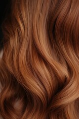 Naklejka premium Closeup of beautiful woman's wavy ginger-colored hair with highlights. Beauty and fashion photography style. Hair product advertisement concept.
