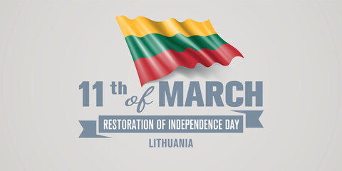 Lithuania happy restoration of independence day greeting card, banner vector illustration