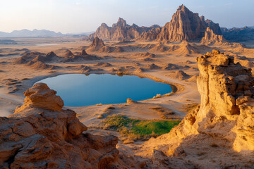 Desert Oasis with Scenic Mountains