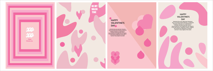Set of beautiful trendy Valentine's day cards. Romantic design templates for February 14 or wedding invitations.Greeting card, cover, label, sale promotion templates, pattern background.