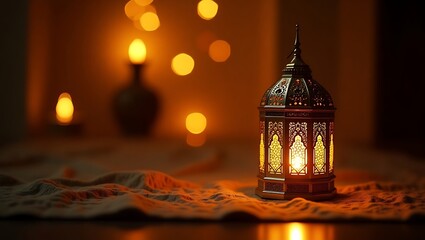 Ornate Moroccan lantern  warm glowing light  Ramadan decoration  Islamic art