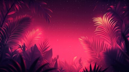 Obraz premium Neon Tropical Jungle Night Background