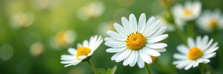 Obraz premium Delicate chamomile & daisy blooms, vibrant yellow centers, soft petals , wildflowers, medicine, beauty