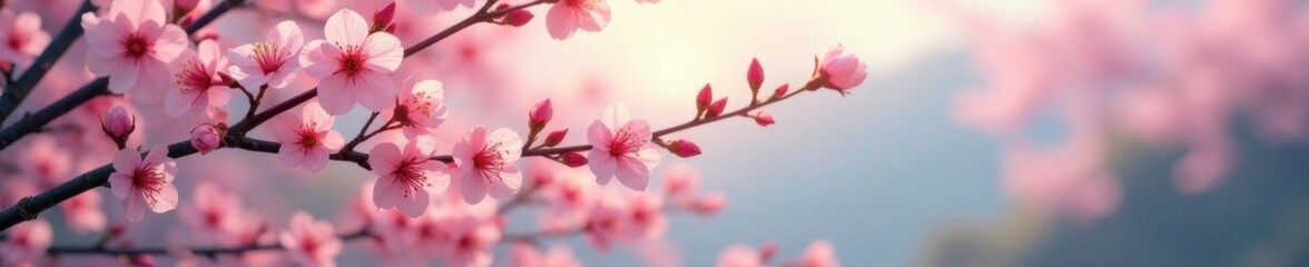 Obraz premium Delicate cherry blossoms & bamboo, traditional Japanese motifs , fabric, subtle