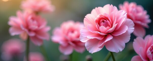 Delicate pink carnations close-up, soft focus background , petals, pastel, background