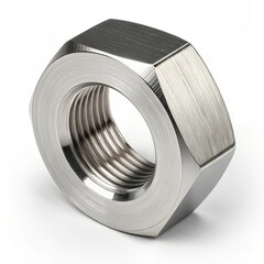 Brushed Stainless Steel Nut on a white background