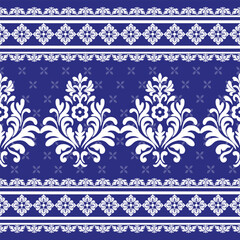 Geometric ethnic oriental damask  blue pattern traditional Design for background,carpet,wallpaper,clothing,wrapping,Batik,fabric,Vector illustration.